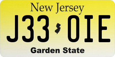 NJ license plate J33OIE
