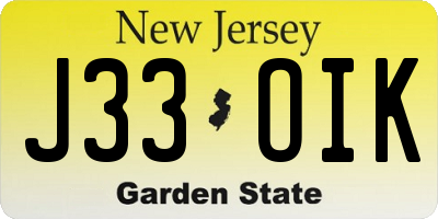 NJ license plate J33OIK