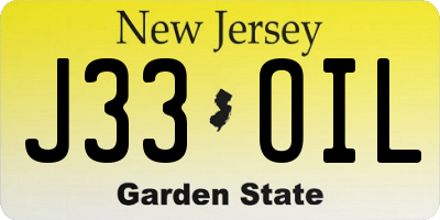 NJ license plate J33OIL