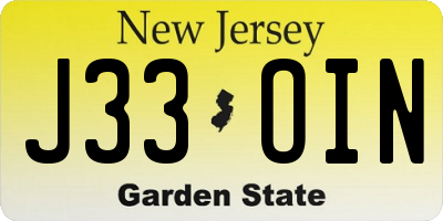 NJ license plate J33OIN