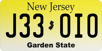 NJ license plate J33OIO