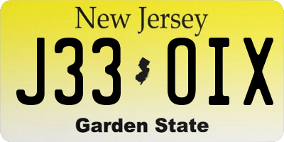 NJ license plate J33OIX