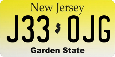 NJ license plate J33OJG