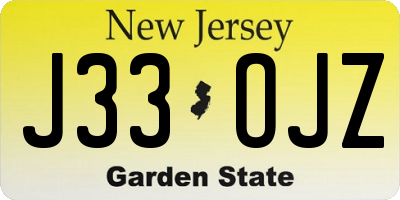 NJ license plate J33OJZ