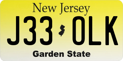 NJ license plate J33OLK