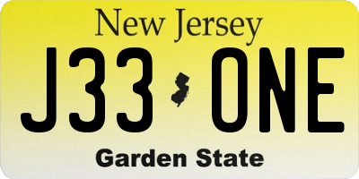 NJ license plate J33ONE