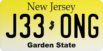 NJ license plate J33ONG