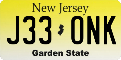 NJ license plate J33ONK