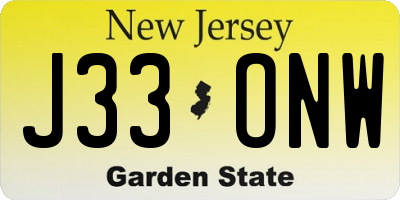 NJ license plate J33ONW