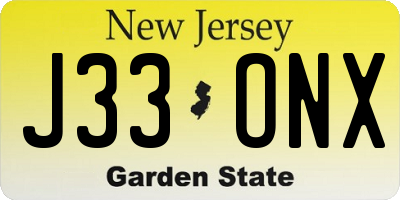 NJ license plate J33ONX