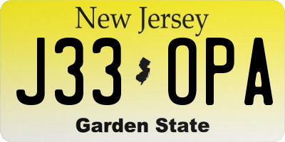 NJ license plate J33OPA