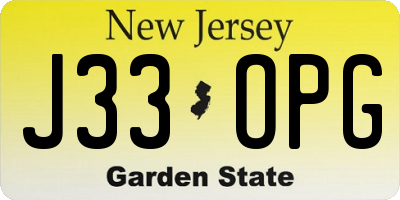 NJ license plate J33OPG
