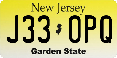 NJ license plate J33OPQ