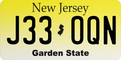 NJ license plate J33OQN
