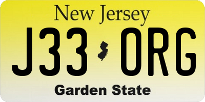 NJ license plate J33ORG