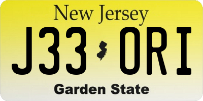 NJ license plate J33ORI