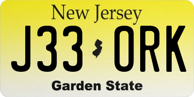 NJ license plate J33ORK