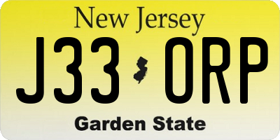 NJ license plate J33ORP