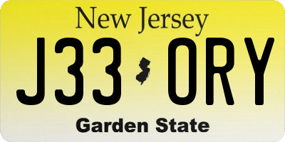 NJ license plate J33ORY