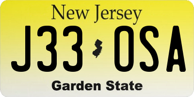 NJ license plate J33OSA