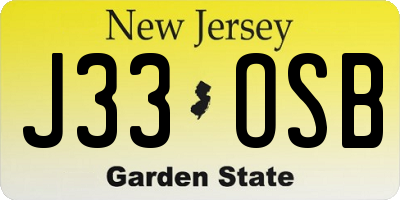 NJ license plate J33OSB