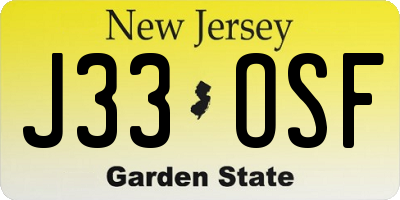 NJ license plate J33OSF