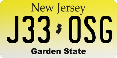 NJ license plate J33OSG