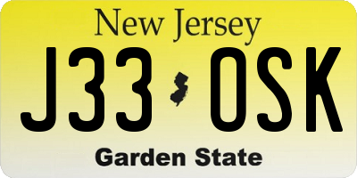 NJ license plate J33OSK