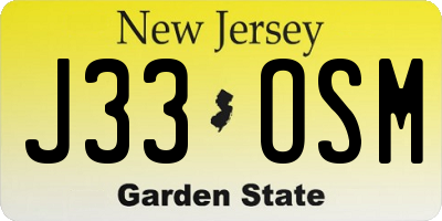 NJ license plate J33OSM