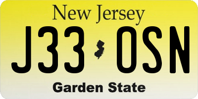 NJ license plate J33OSN