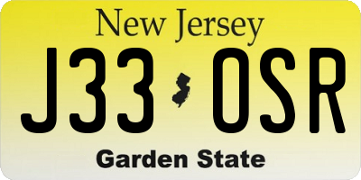 NJ license plate J33OSR