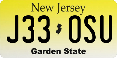 NJ license plate J33OSU