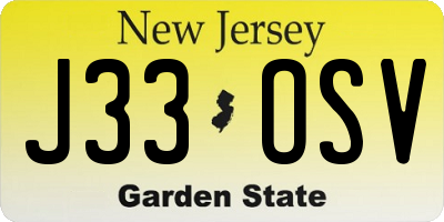 NJ license plate J33OSV