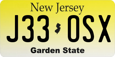 NJ license plate J33OSX