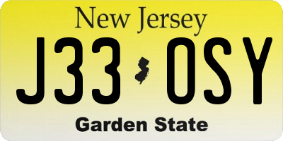 NJ license plate J33OSY