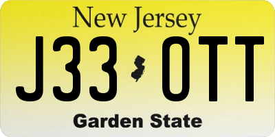 NJ license plate J33OTT