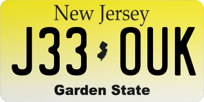 NJ license plate J33OUK