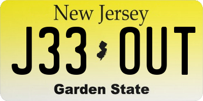 NJ license plate J33OUT