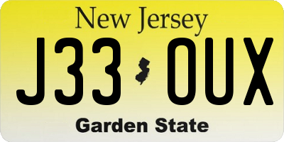 NJ license plate J33OUX
