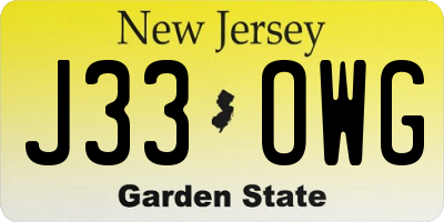 NJ license plate J33OWG