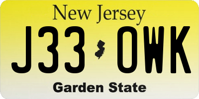 NJ license plate J33OWK