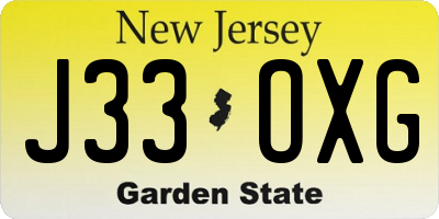 NJ license plate J33OXG