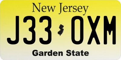 NJ license plate J33OXM