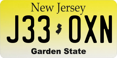 NJ license plate J33OXN