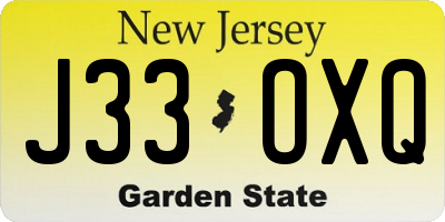 NJ license plate J33OXQ