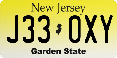 NJ license plate J33OXY