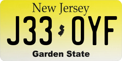 NJ license plate J33OYF