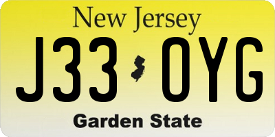 NJ license plate J33OYG