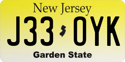 NJ license plate J33OYK