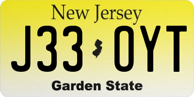 NJ license plate J33OYT